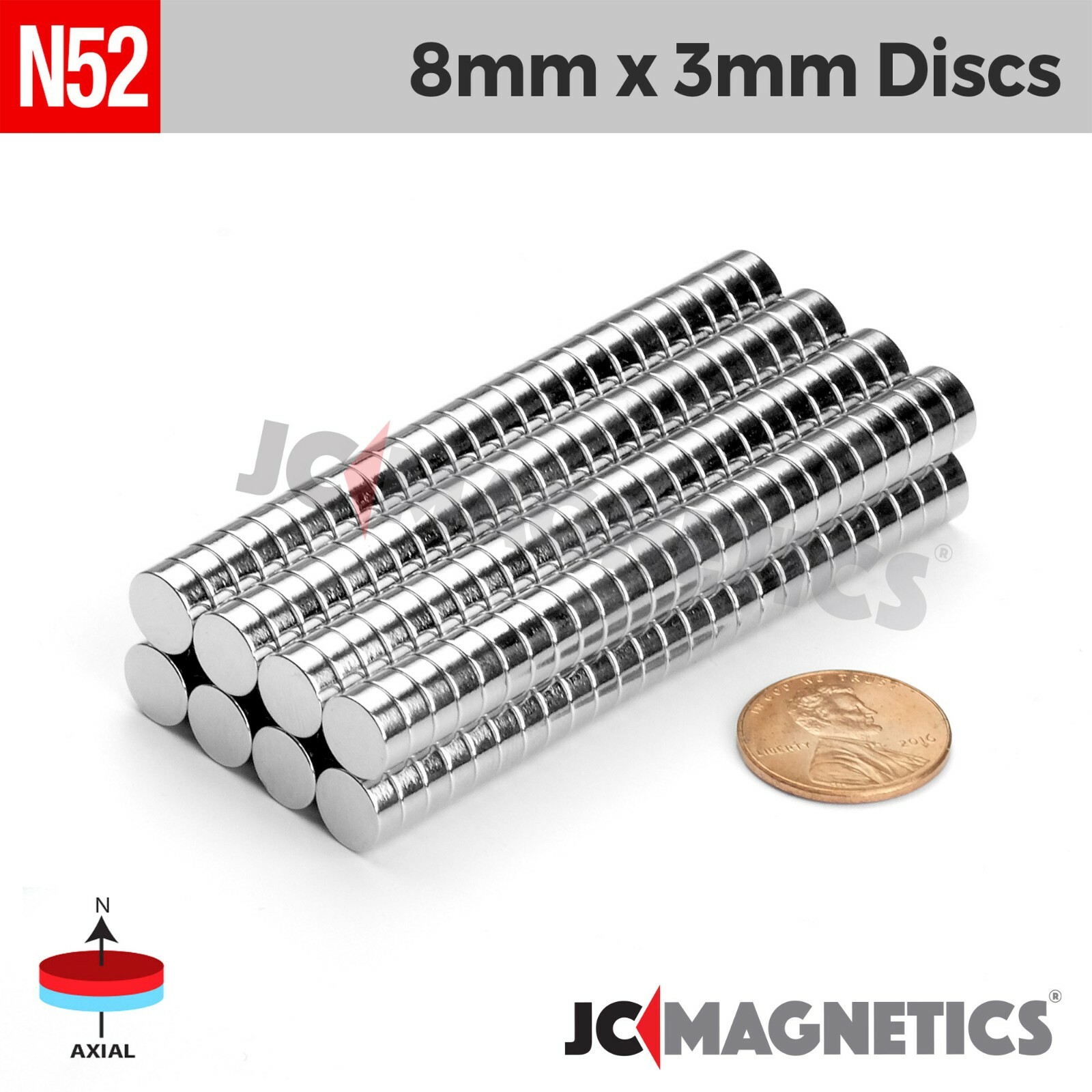 8mm x 3mm 5/16x1/8" N52 Super Strong Rare Earth Neodymium Magnet Disc 8x3mm