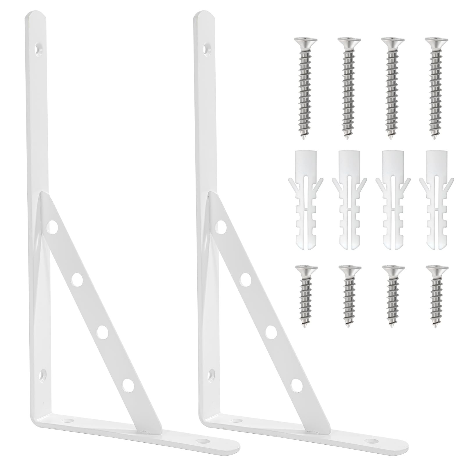 2-Pack 12 Inch Shelf Brackets, White, Heavy Duty, Stainless Steel, Decorative