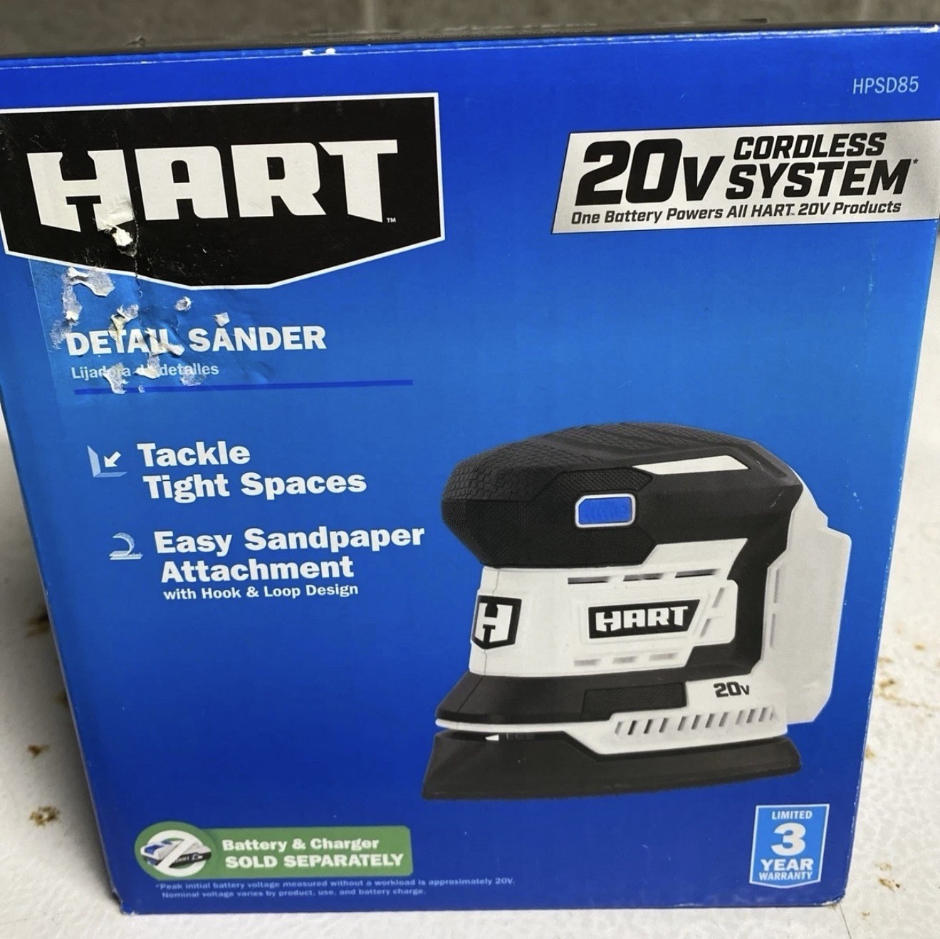 Hart 20v Cordless Detail Sander Tool Only Brand New In Box HPSD85B W/ Sandpaper
