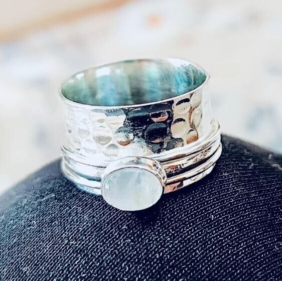 Handmade Rainbow Moonstone Spinner Ring Solid 925 Silver Ring All Size SR319