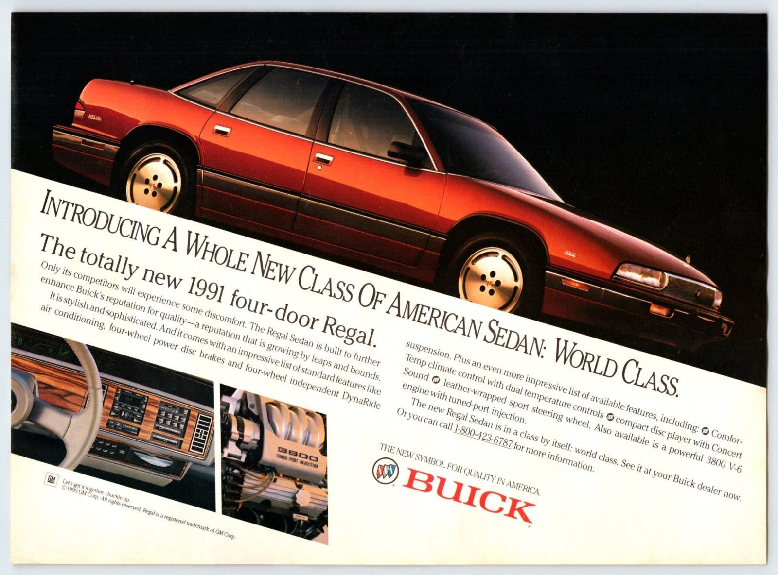 1991 BUICK REGAL CAR AUTOMOBILE Vintage 8"X11" Magazine Ad 1990's M616