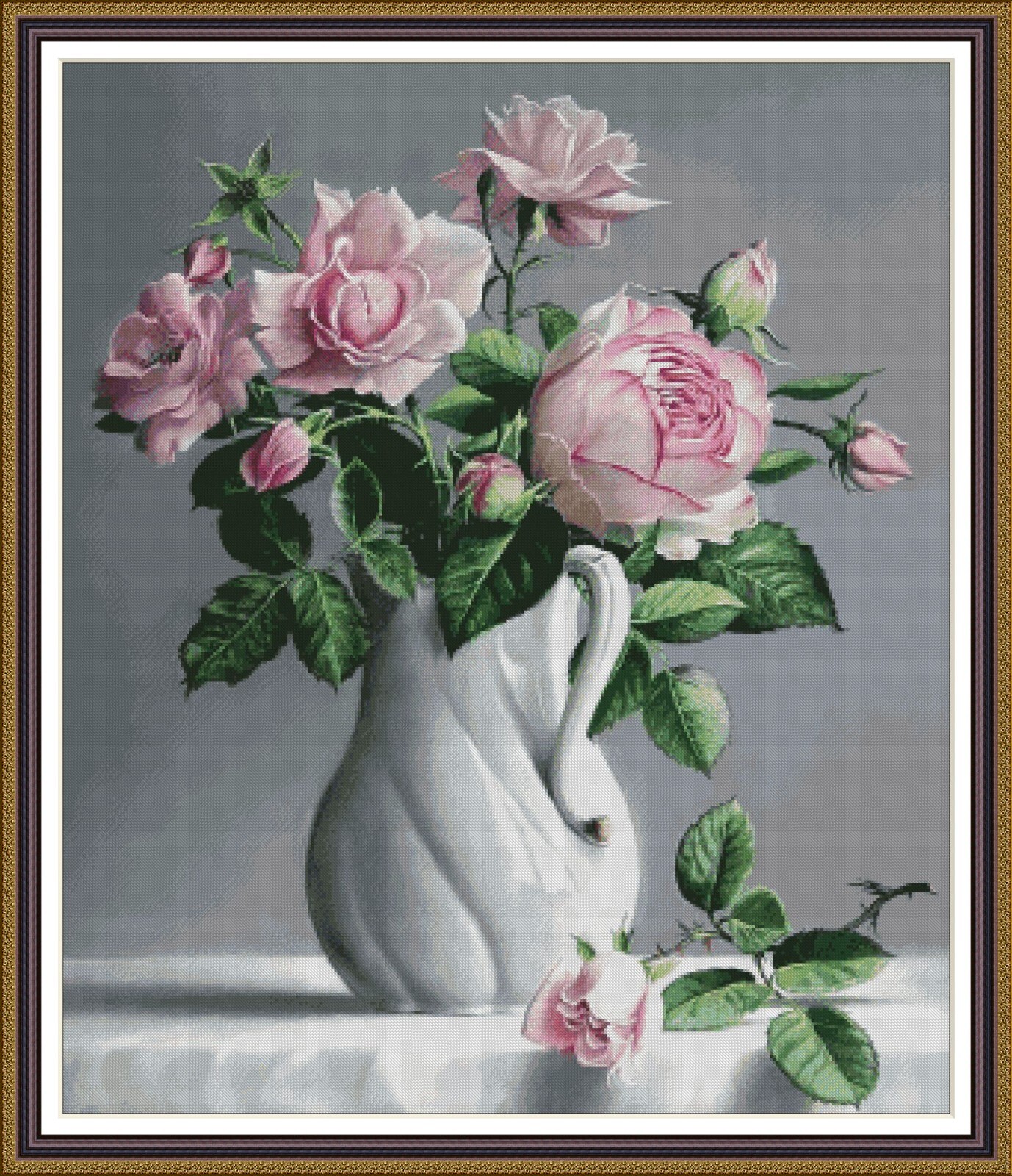 Roses in twisted vase 1149 Chart Counted Cross Stitch Pattern Needlework