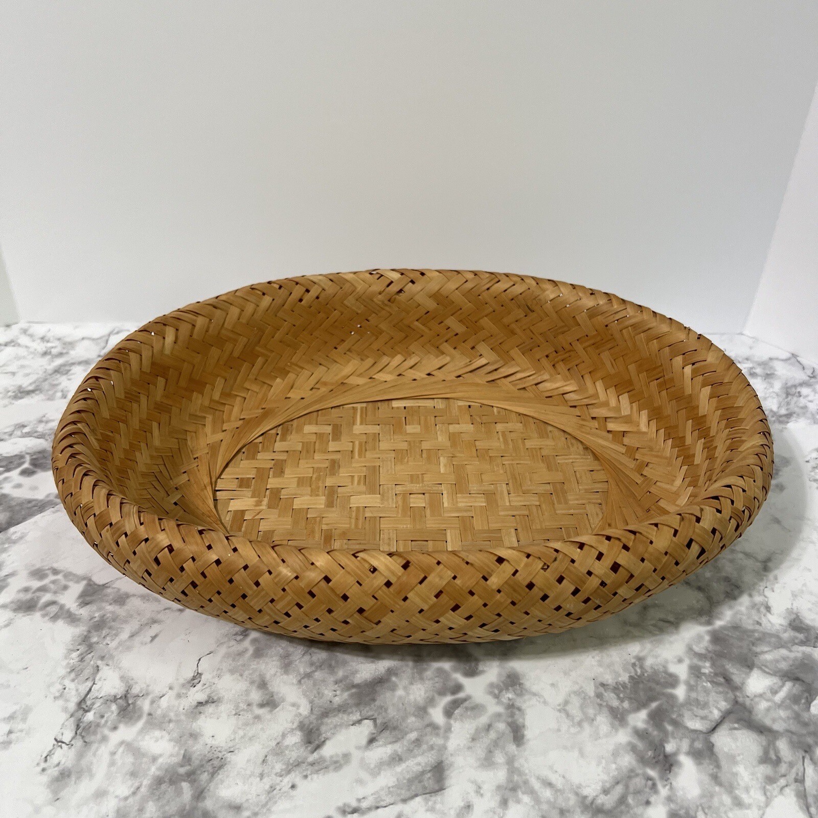 Bambu Double Wall Organic Bamboo Basket Oval Handmade Brown Natural Home Decor