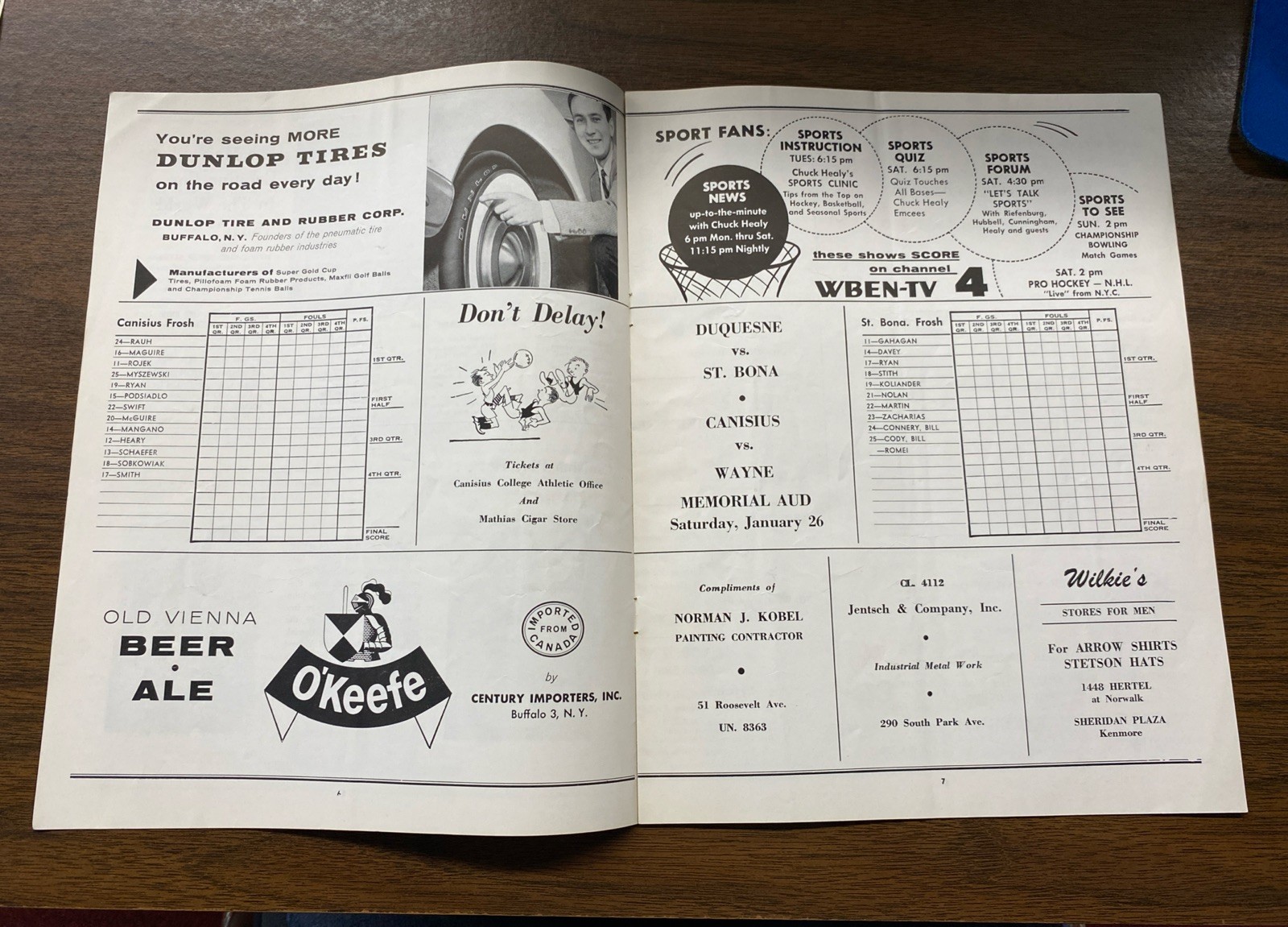 RARE 1957 NCAA Basketball Program AUD Canisius vs St Bonaventure