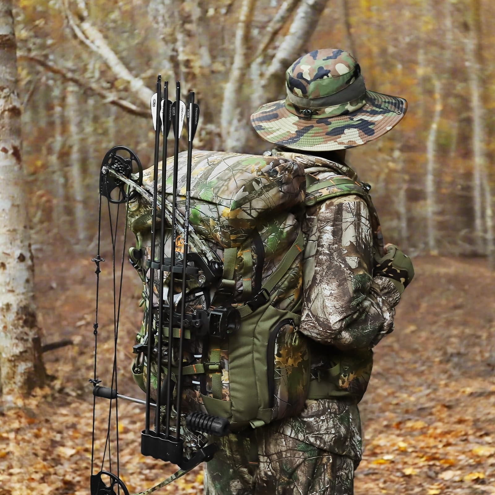 Hunting Backpack with Buckle Quick-Release System, 42L Waterproof Silent Camo...