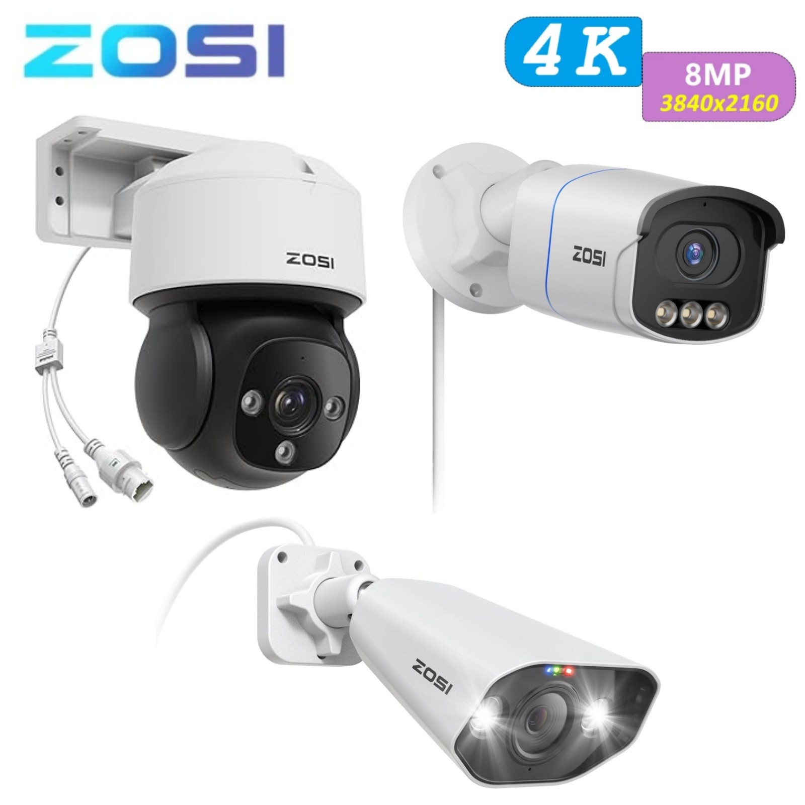 ZOSI 4K 8MP PoE Add-on Camera Person Vehicle Detect 2 Way Talk For ZOSI PoE NVR