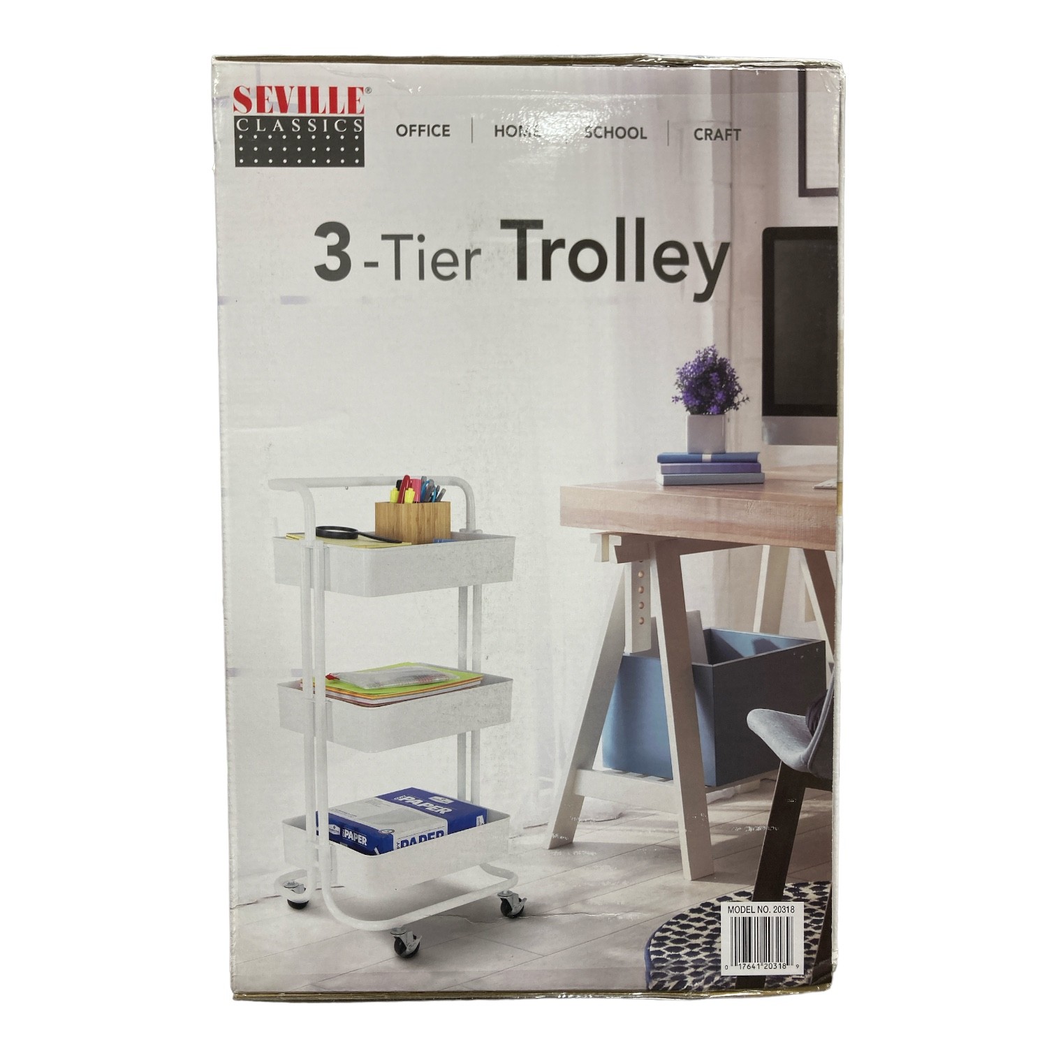 Seville Classics 3 Tier Trolley Cart, White, 34.9"x16.7"x13.9"