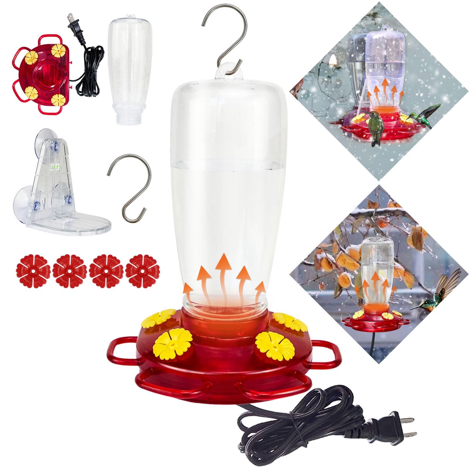 Lanathel Heated Hummingbird Feeders for Outdoors, 15 Ounces Plastic 1 Pack