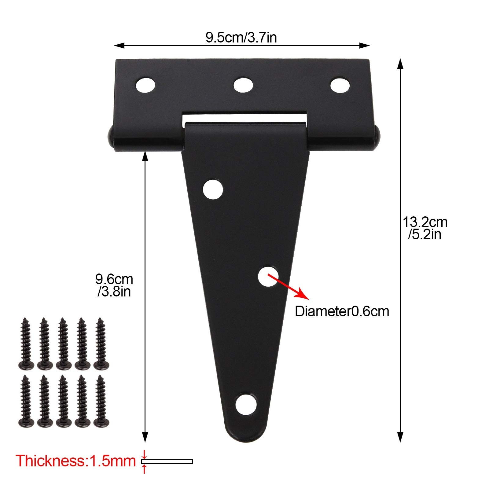 FengWu 10 Pack T-Strap 4 Inch Heavy Duty Tee Hinge Black Barn Door Gate Hinge...