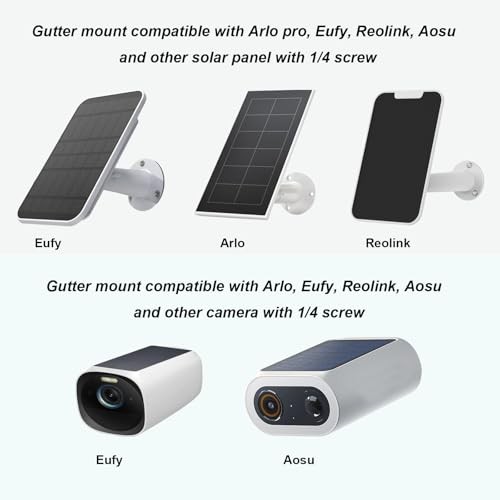 Stainless Steel Universal Solar Panel Gutter Mount for Eufy, Arlo, Wyze,