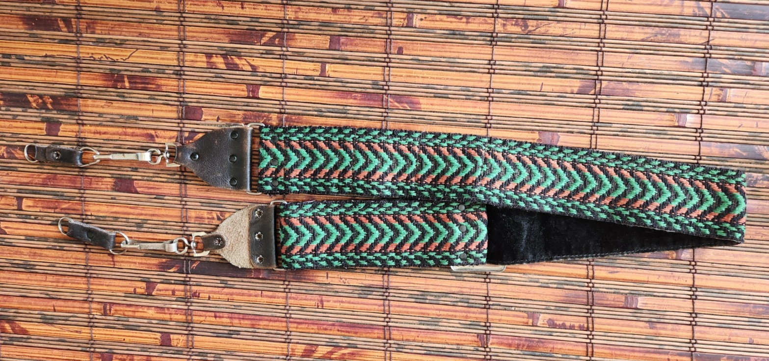 Hippie Camera Strap Adjustable Geometric Design Multicolor LEATHER ENDS 2" WIDE