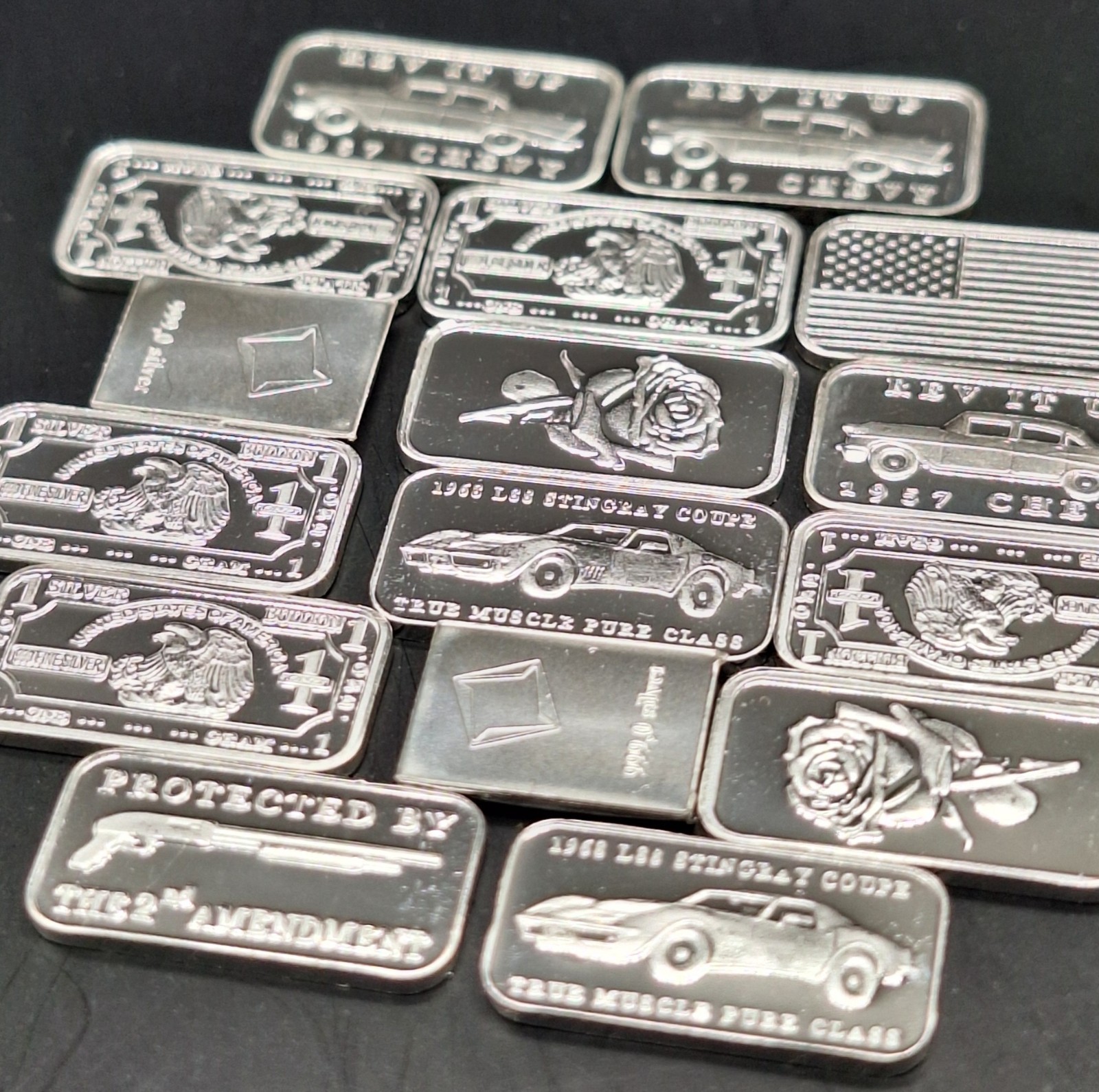 (10x) Pure .999 Fine Silver Bars Premium New Bullion Estate Lot Designs