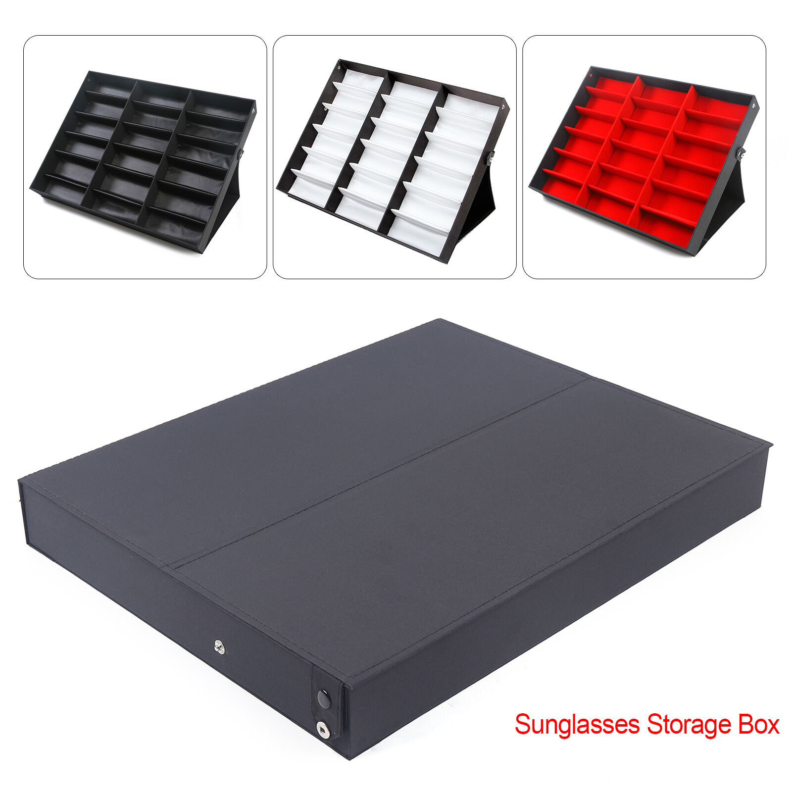 18 Slot Grid Sunglasses Glasses Organizer Eyewear Display Case Tray Storage Box