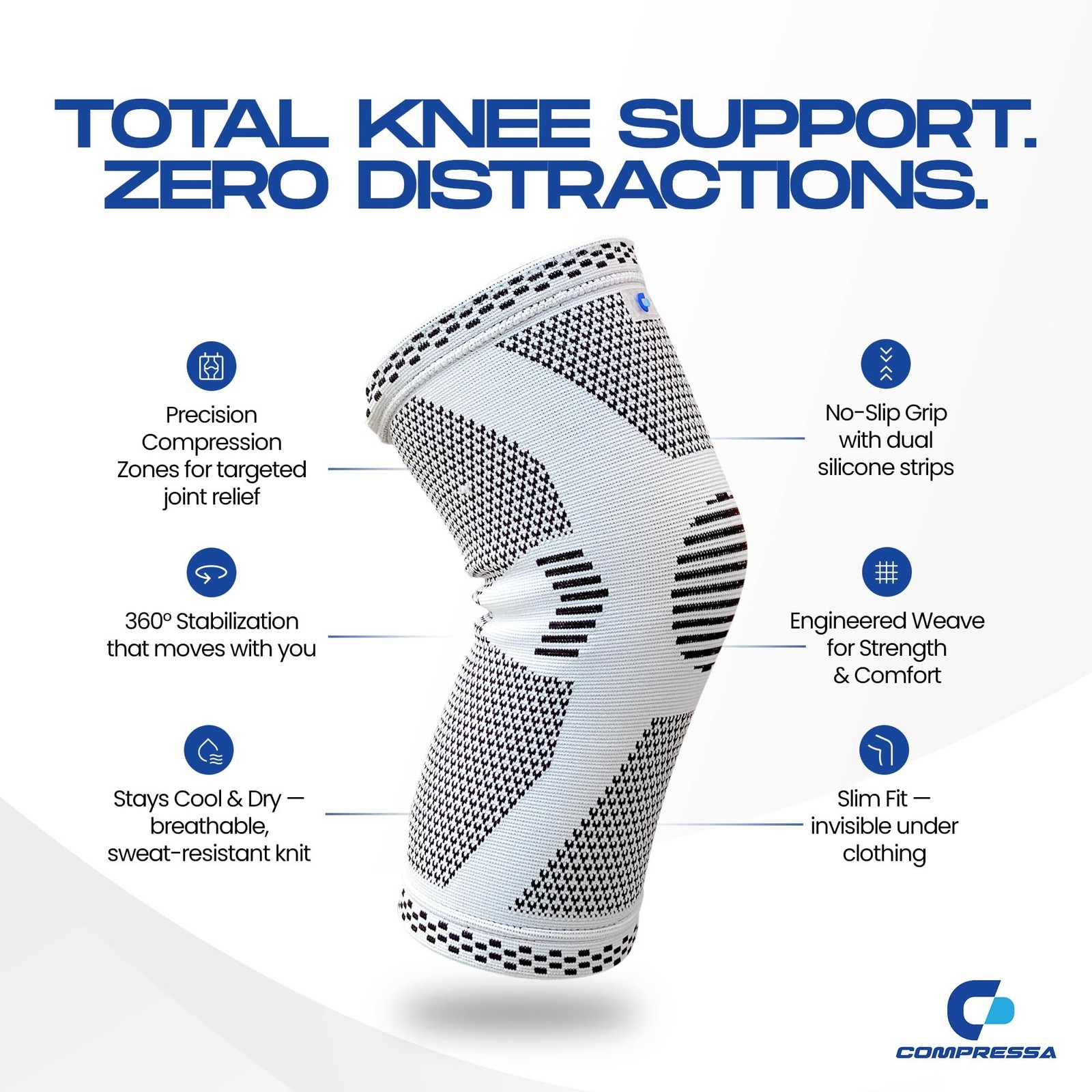 Compressa Knee Sleeve for Women & Men (XX-Large) - Non-Slip Compression Suppo...