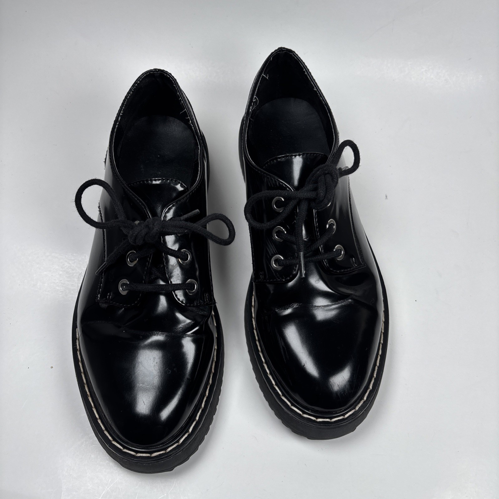 Madden Girl Black Patent Platform Oxford Shoes Women’s sz 8 lace up Chunky Goth