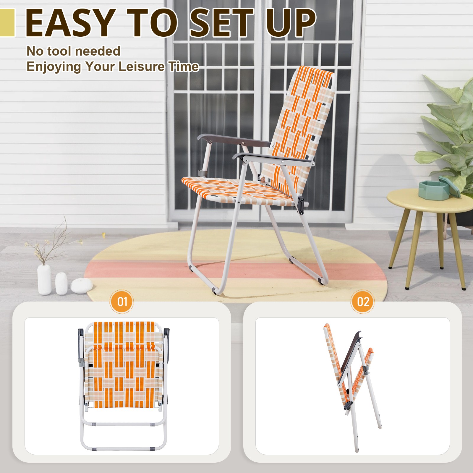 2PCS Portable Folding Web Chairs, Beach Chairs for Outdoor Indoor Webbed Strap
