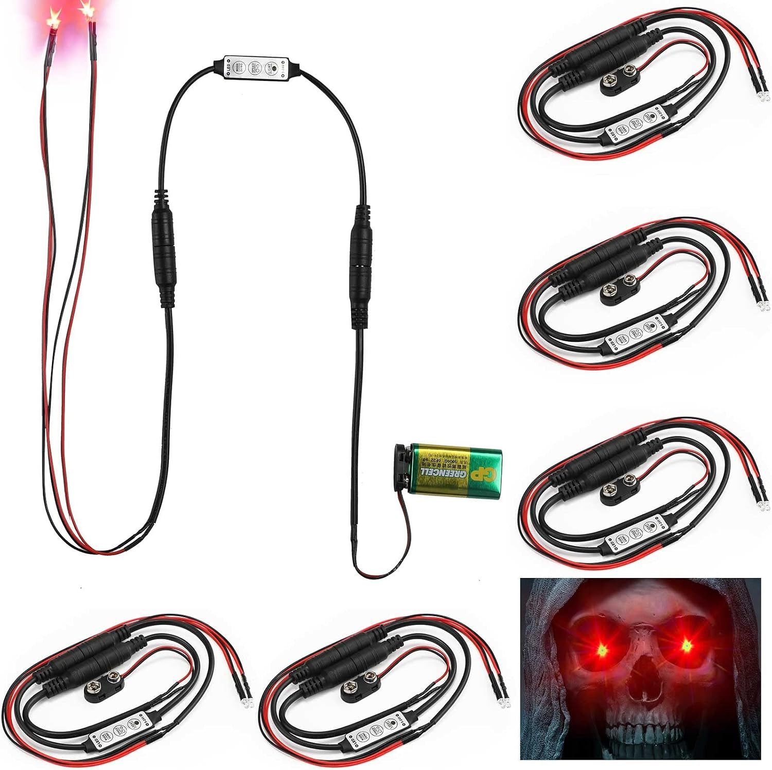 6 Pcs Halloween Glowing Red Eyes LED Light Eyes Cosplay Light up Prop for Mask S