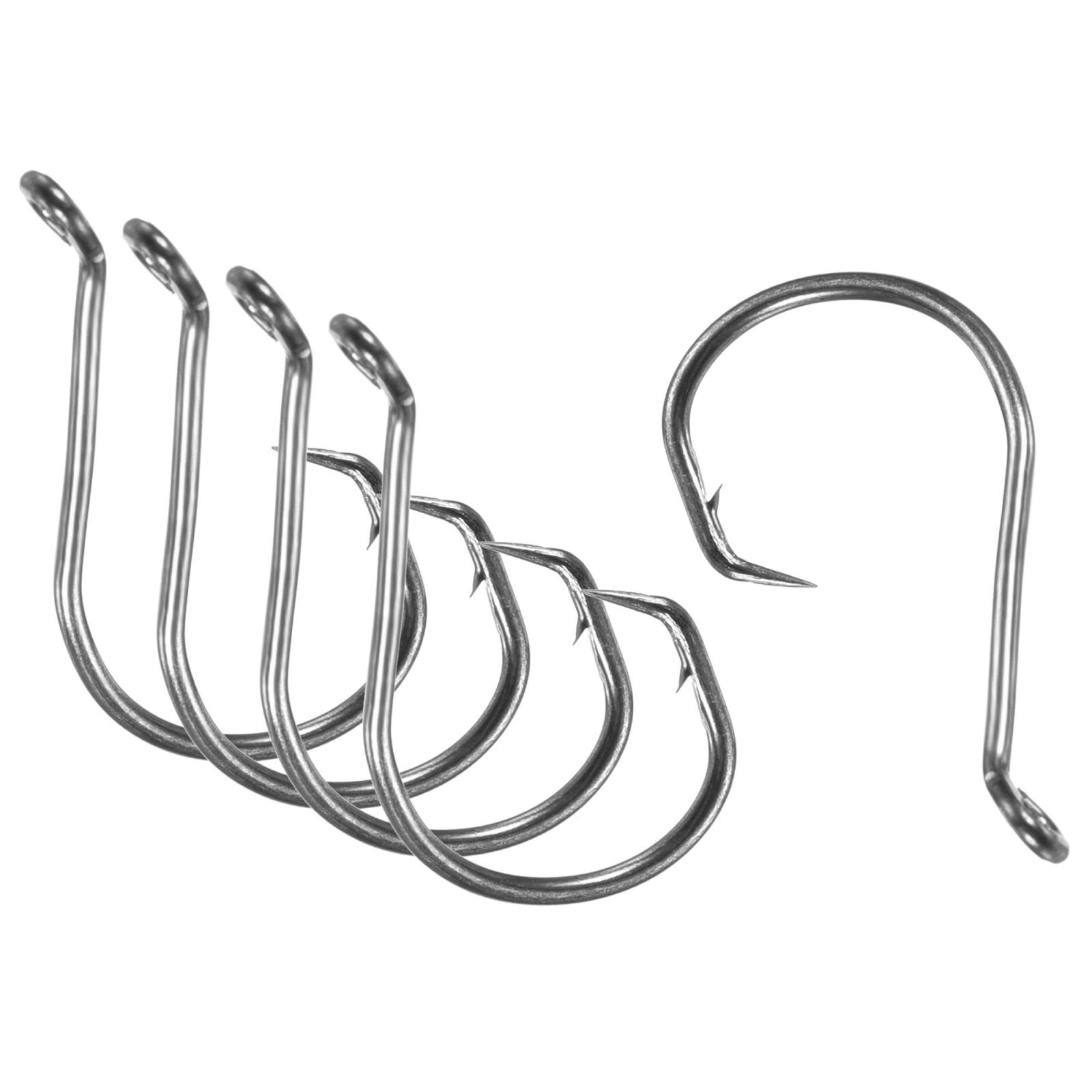 10Pcs 2# Fishing Circle Hooks Carbon Steel Offset Hooks w Barbs Black