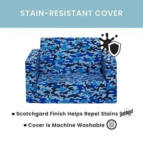 Delta Children Cozee 2-in-1 Convertible Sofa to Lounger Flip Out Chair Blue Camo