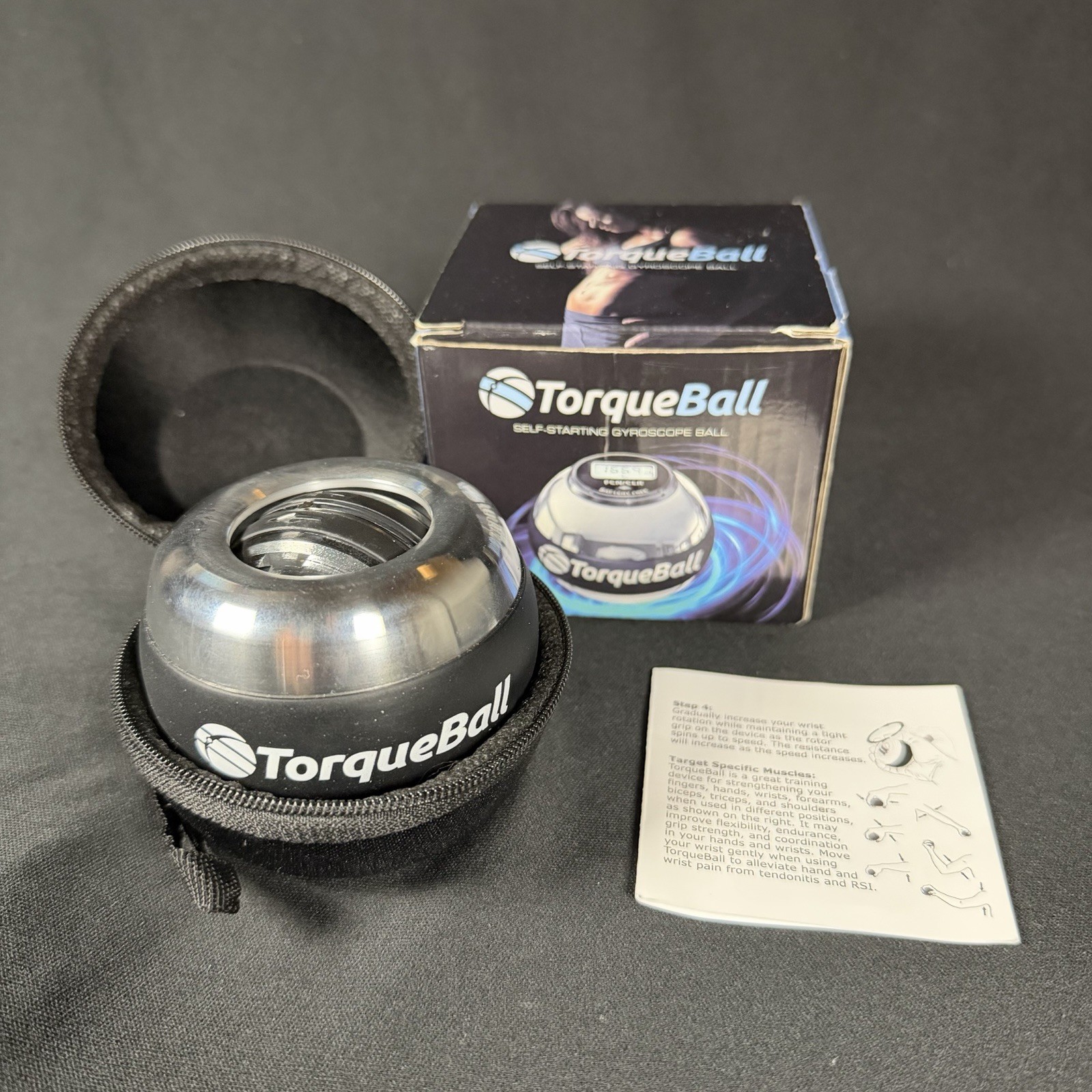 TorqueBall Self Starting Gyroscope Wrist Exercise Ball w/Instructions Case & Box