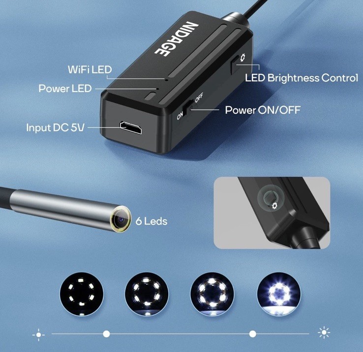Inspection Camera NIDAGE Wireless Endoscope 2025 Top Tiny WiFi Borescope 3.9m