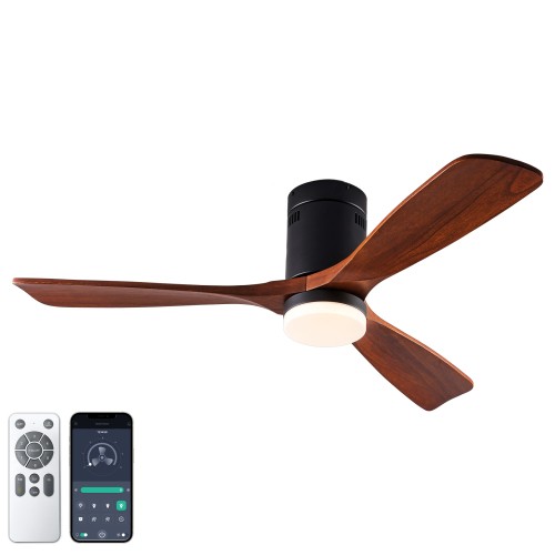 52" Modern Wood Low Profile Ceiling Fan w/Light Reversible Noise-free APP/Remote