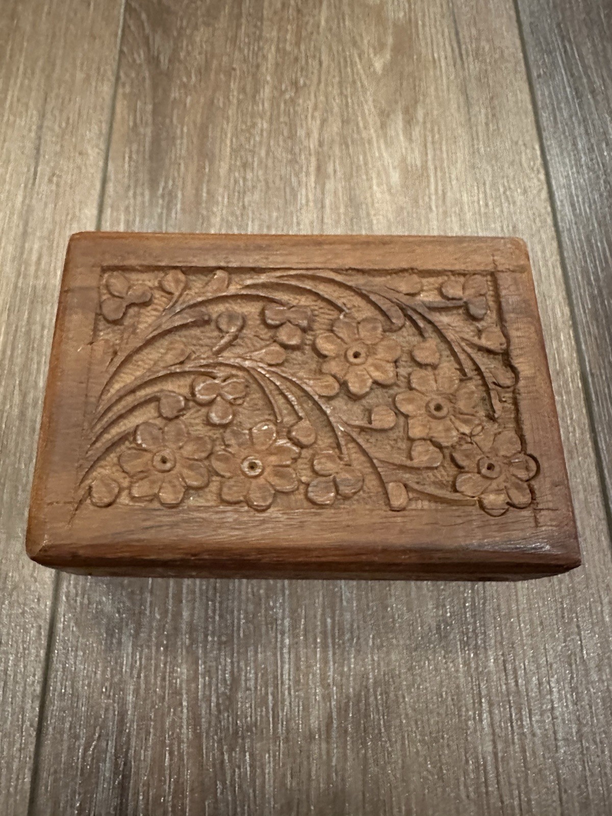 Vintage Carved Wooden Trinket Box 3x5