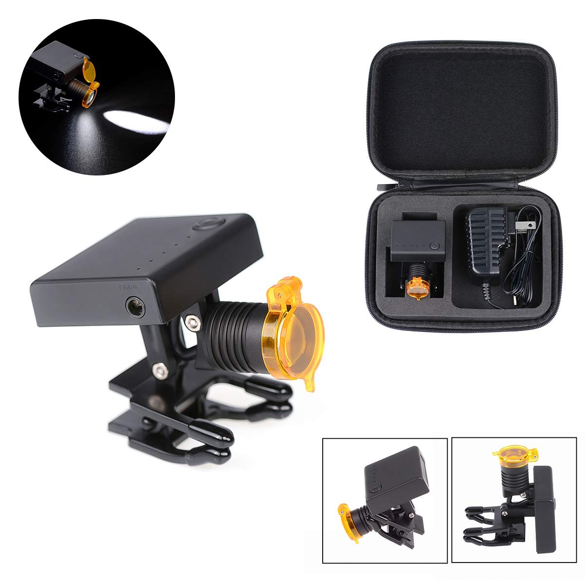3W Head for Glasses with Optical Clip-on Type + Cloth Storage Case (3W)