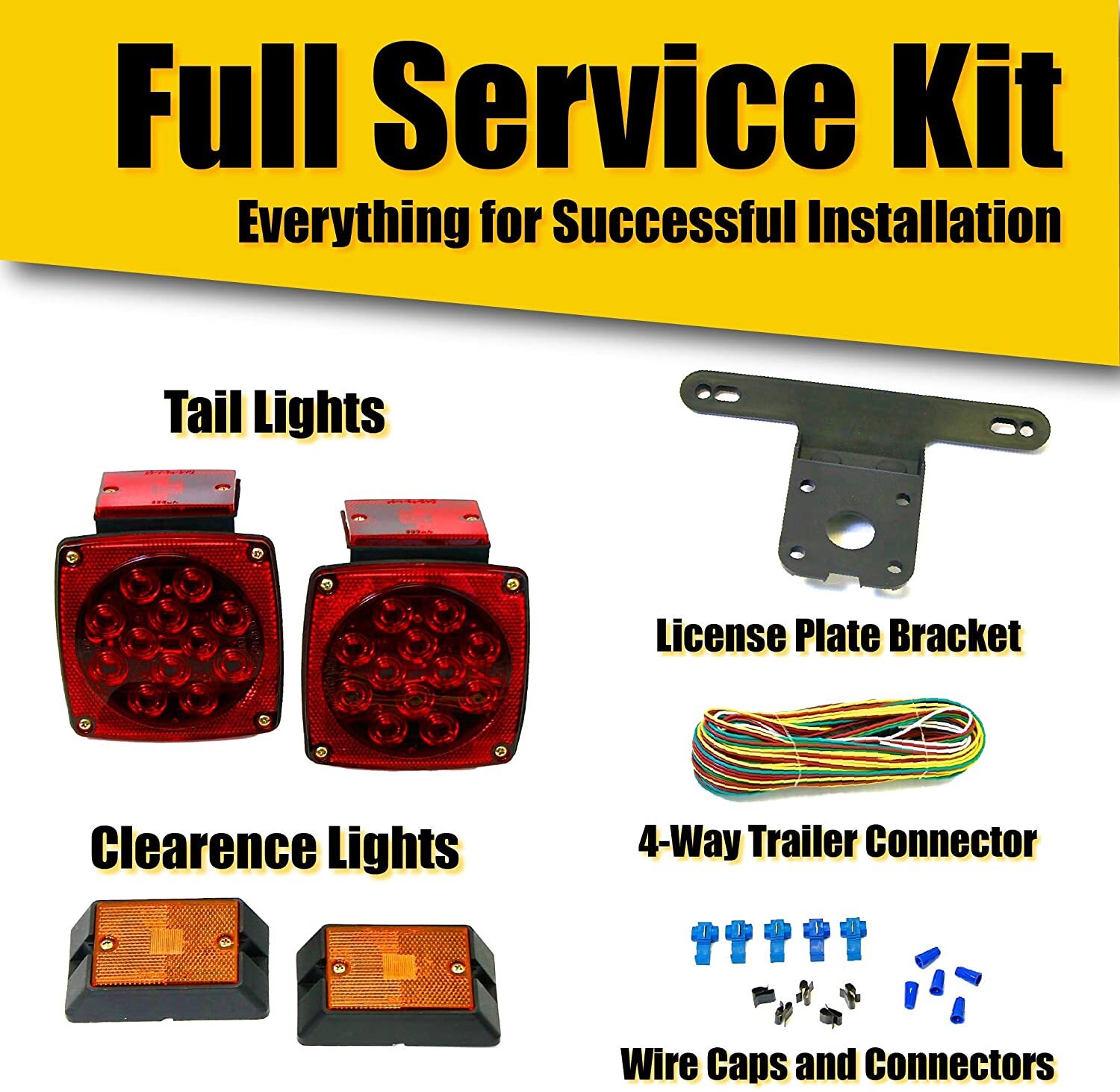 12V LED Trailer Light KIT Utility RV Wiring Stop Turn Tail Side Marker/25' wire