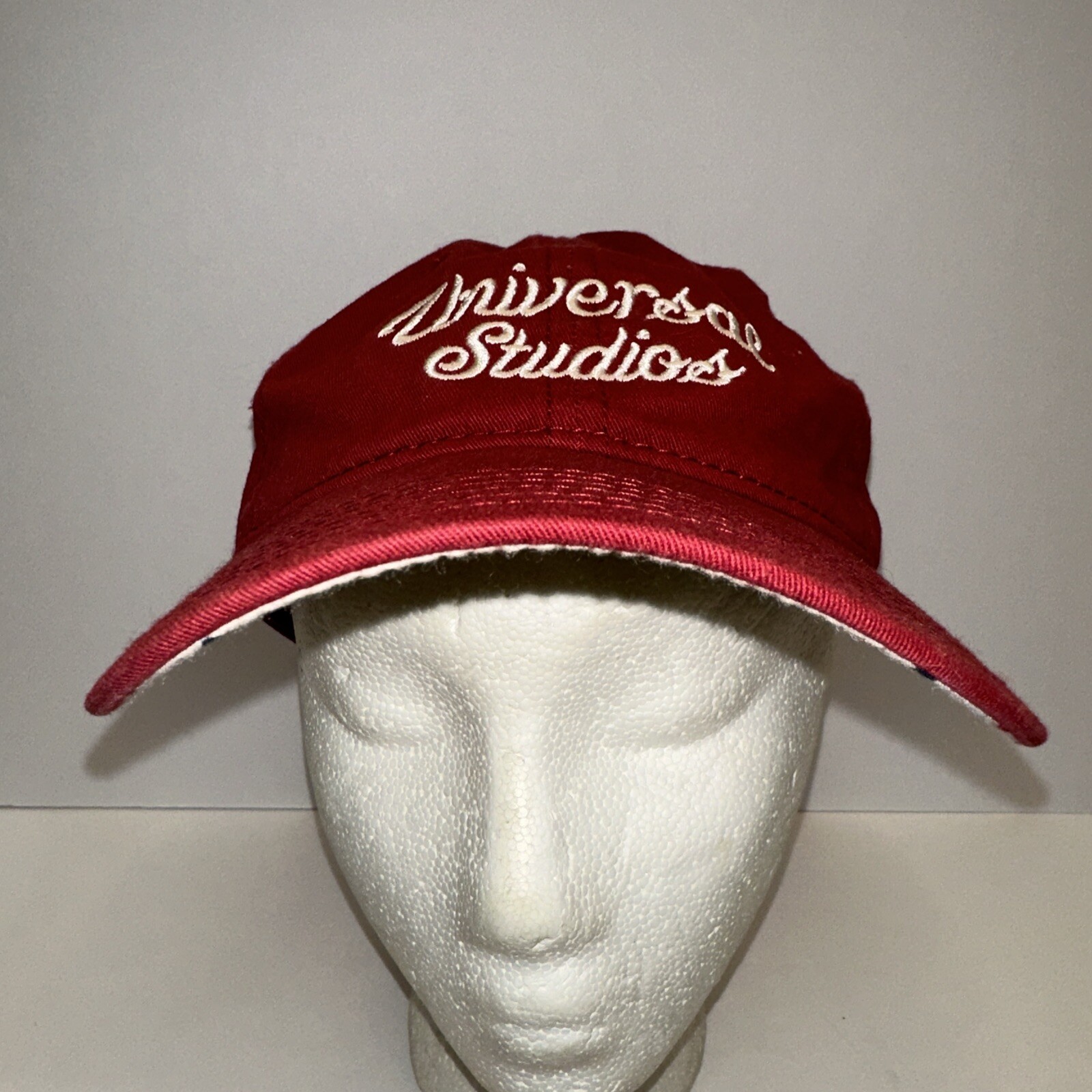 Universal Studios Maroon w White Script Hat Cap Dotted Under Bill Hook and Loop