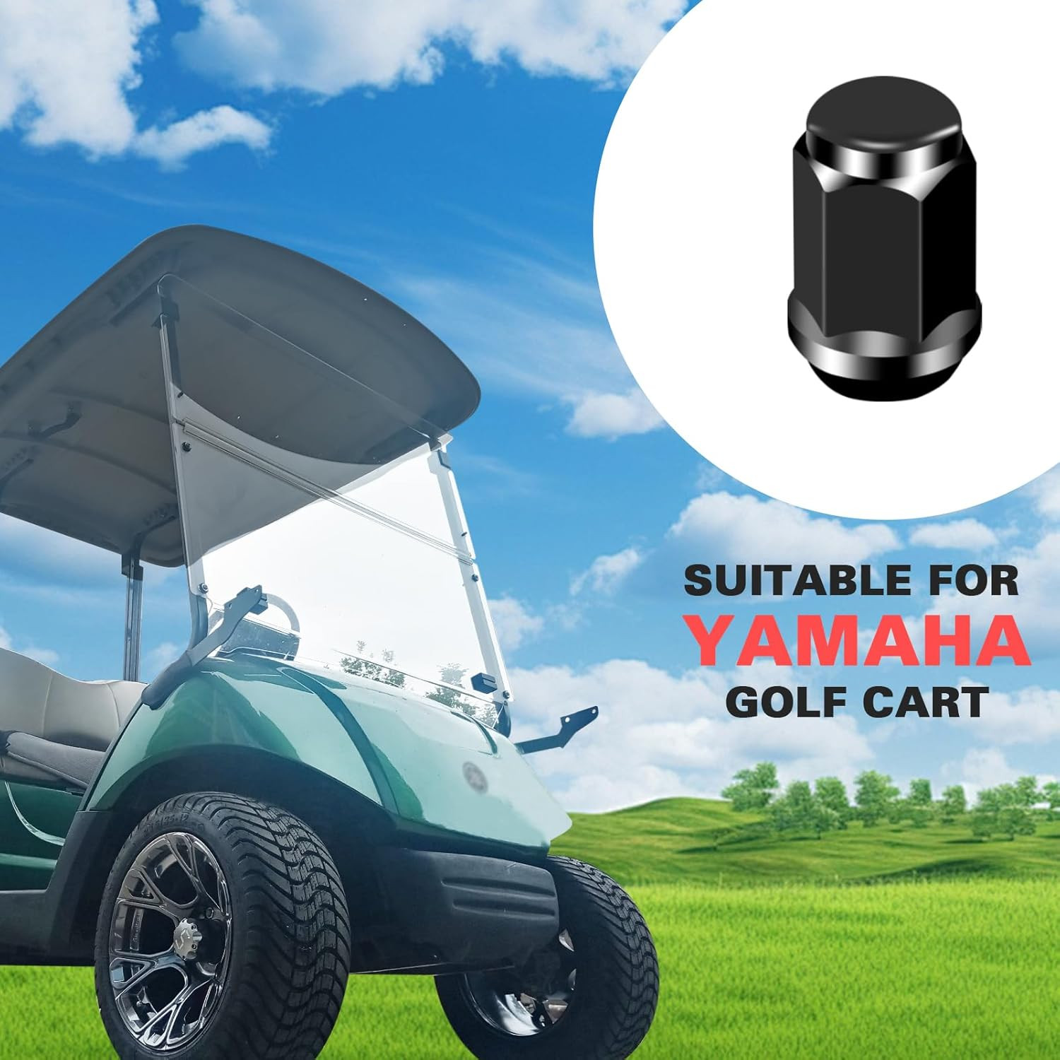 Golf Cart Black Lug Nuts for Yamaha/Gem, Metric 12Mmx1.25 Pack of 16 (Black)