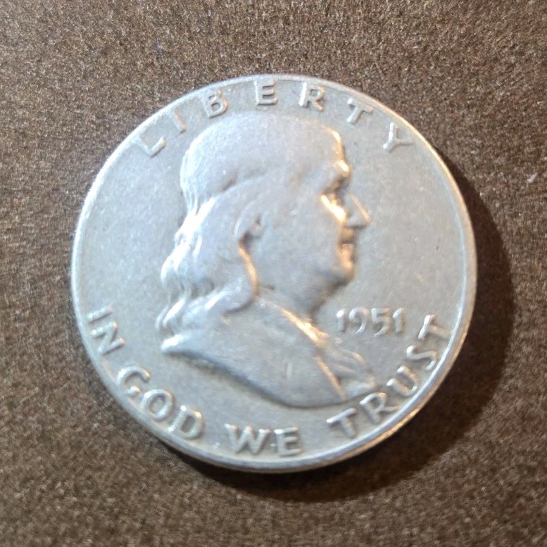 1951 Franklin Half Dollar 50C Silver Coin Business Strike 0.9 Fineness