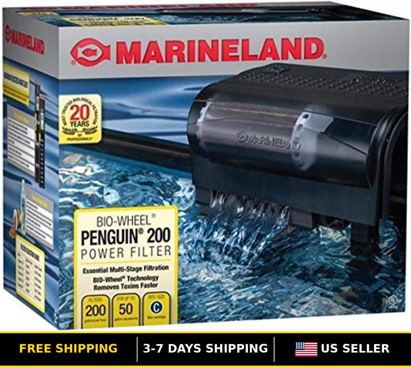 Multi-Stage Aquarium Power Filter 200 GPH with Bio-Wheel Technology