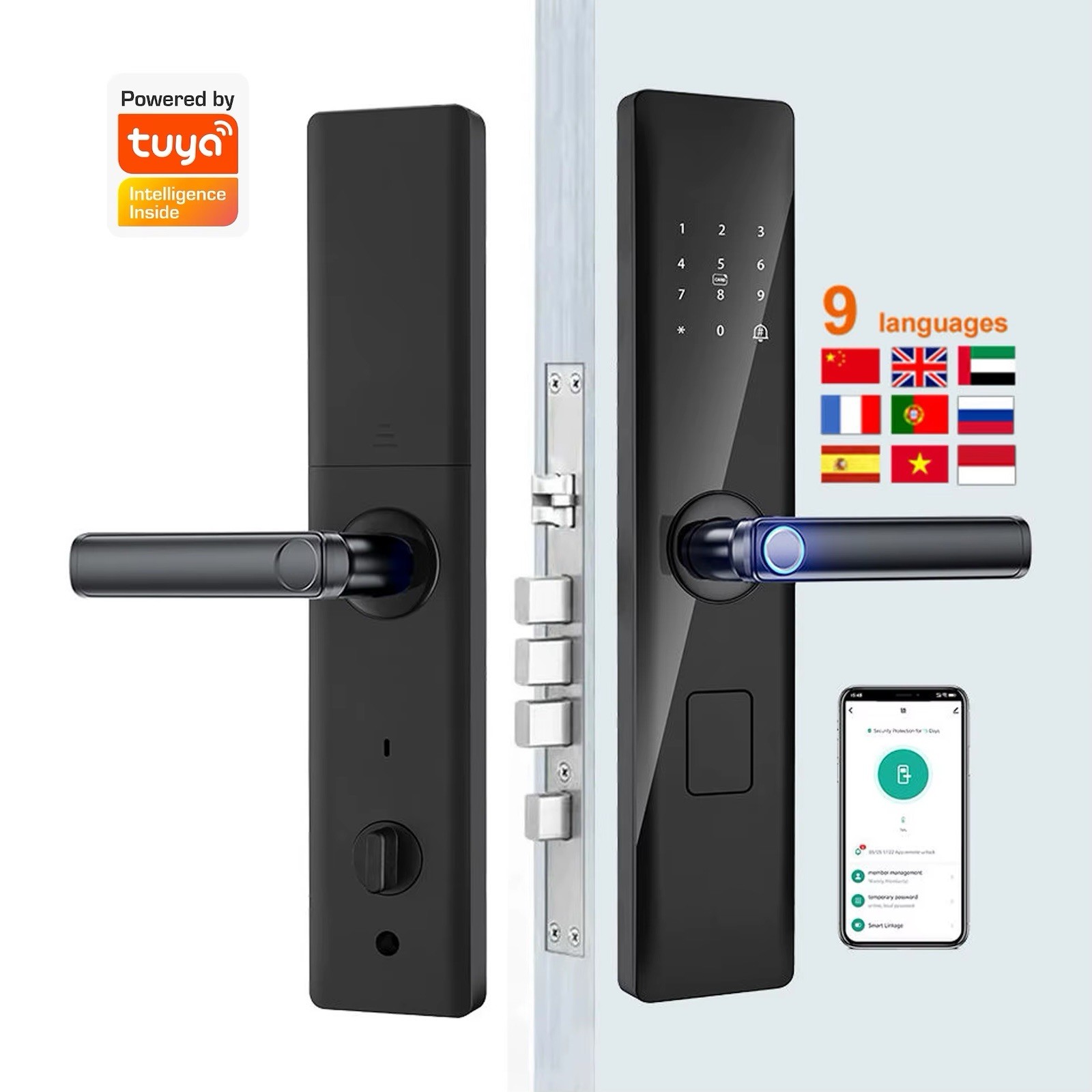 Tuya Fingerprint Biometric Smart Door Lock Black App Control Multiple Unlock
