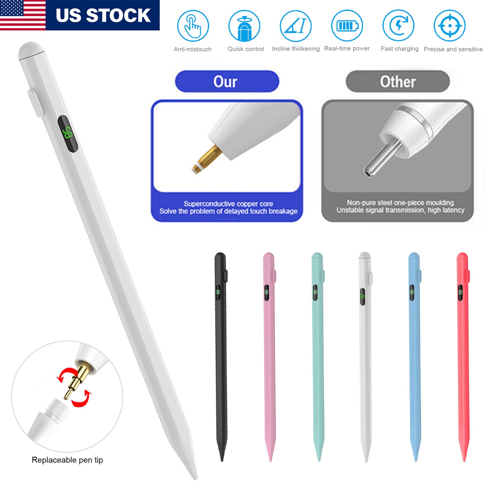 For Apple Stylus Pencil iPad 10/9/8/7/6th Gen Air 5/4/3 Pro 11" 2018-2024 Pen