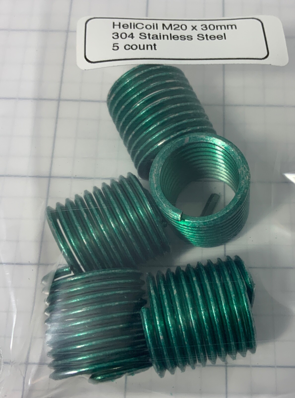 Pack of 5 M20 x 30mm Helicoil Plus, Free Running, 304 Stainless Steel
