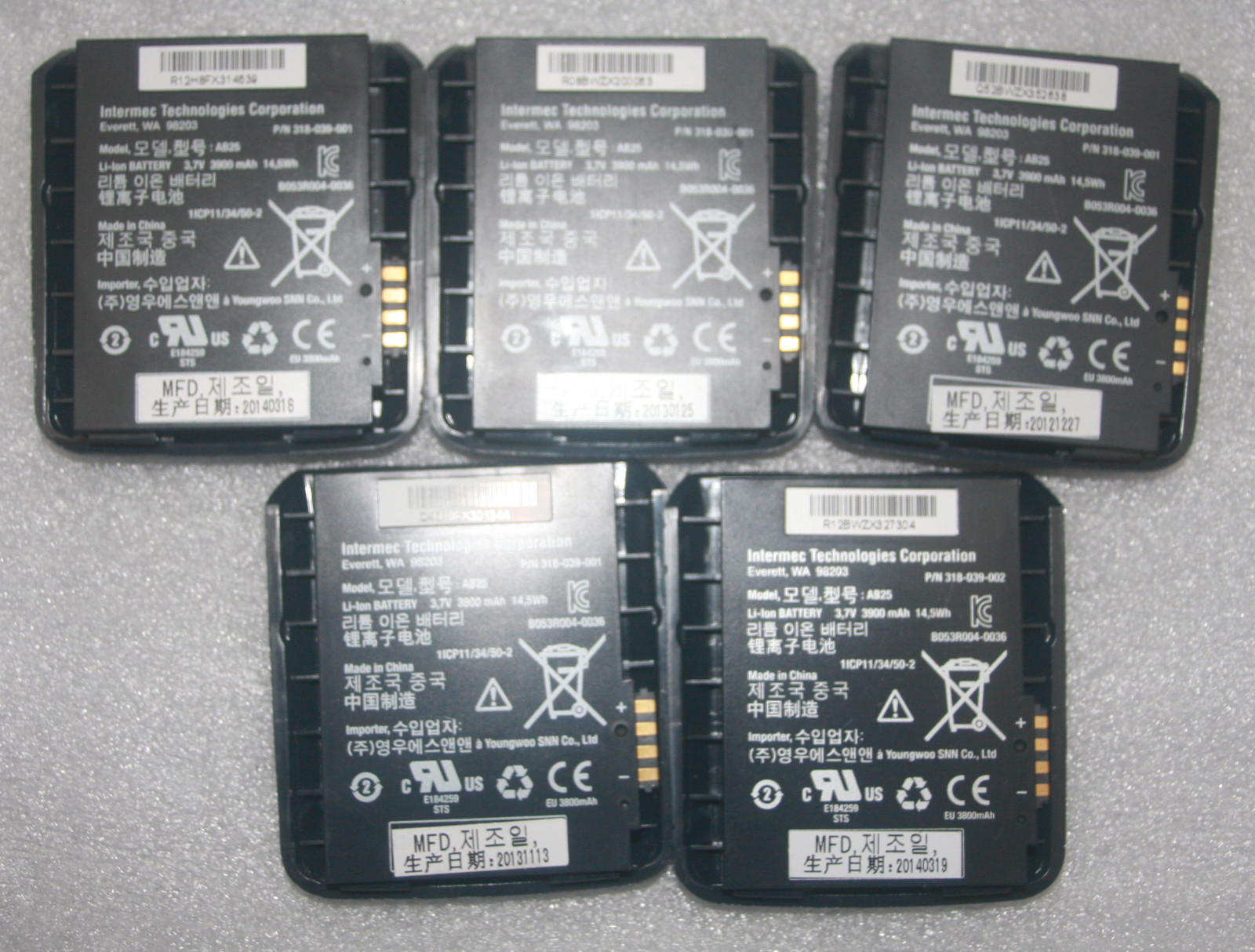 2 Used Intermec CN50, CN51 Battery, 318-039-001, AB25, 3.7V, 3900 mAh, 14,5Wh