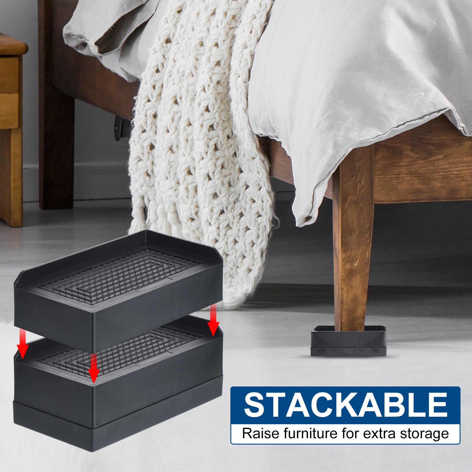 4pcs Furniture Risers 1.5" Rectangle Bed Risers Adjustable Couch Riser Black