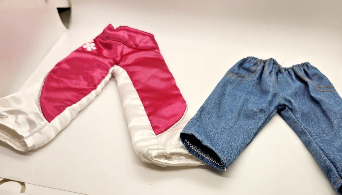 Vintage Famosa Nancy Doll Clothes Lot: Pink Satin Track Pants and Blue Jeans