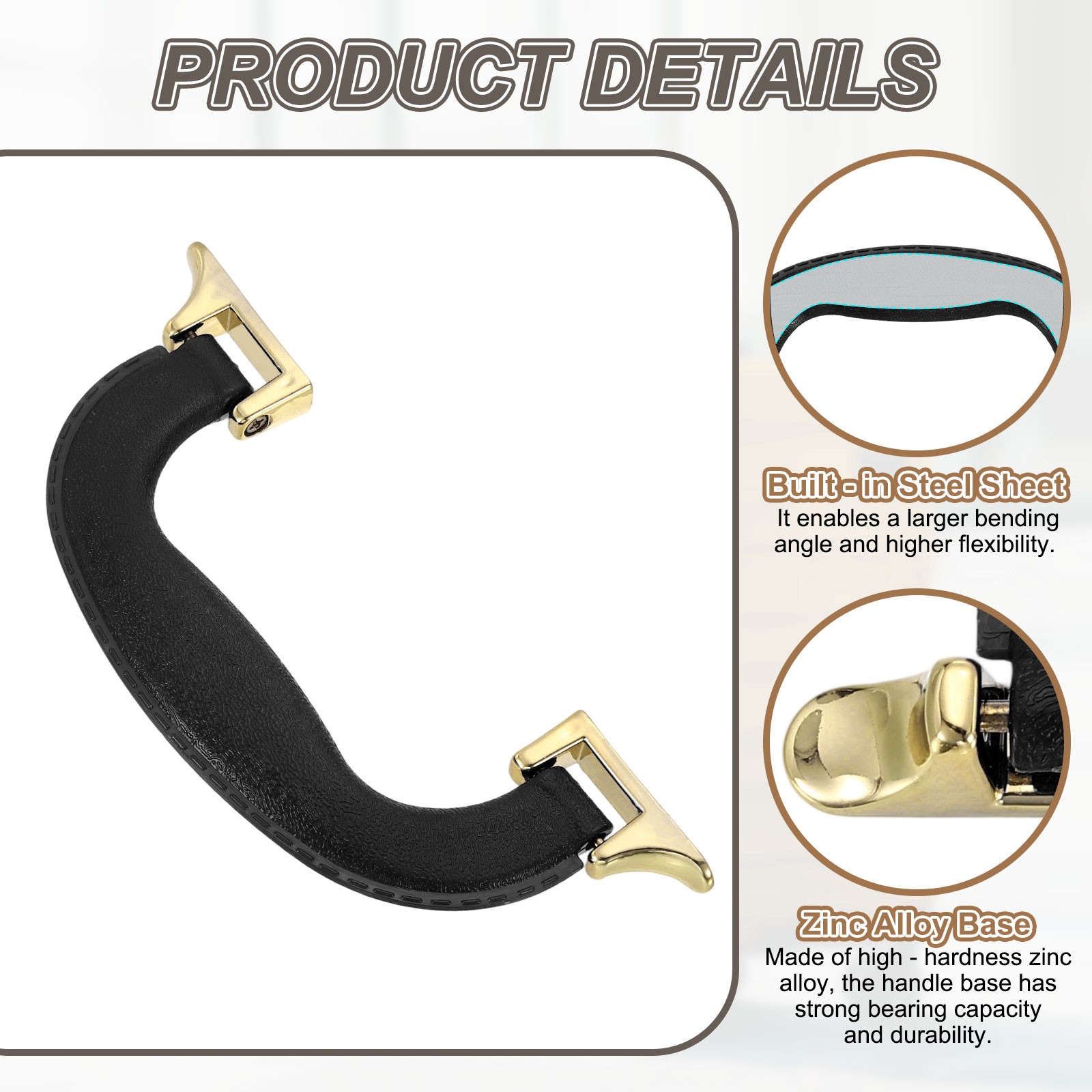 2Pcs, Luggage Handle Plastic Pull Handle Grip Replacement with Screws Black Gold
