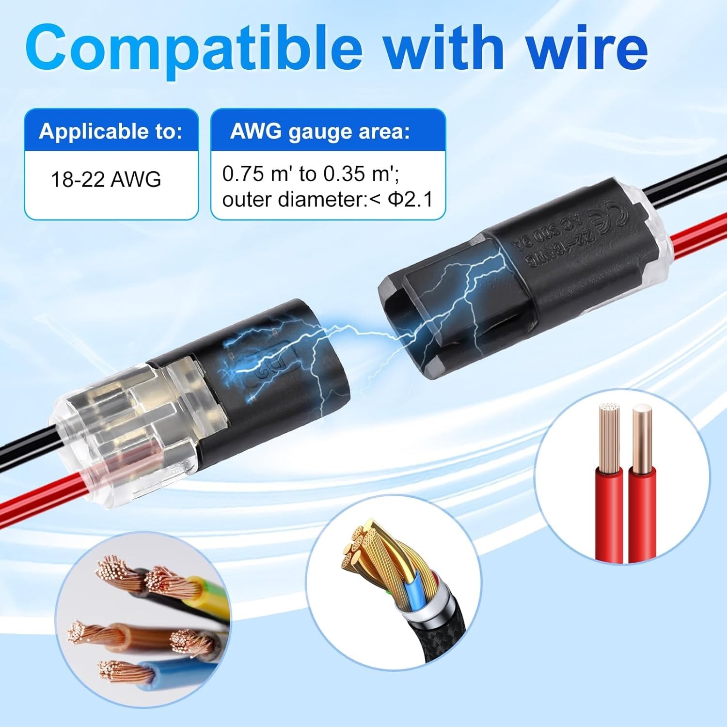 50Pcs Low Voltage Wire Connectors, Double Wire Plug in Connector