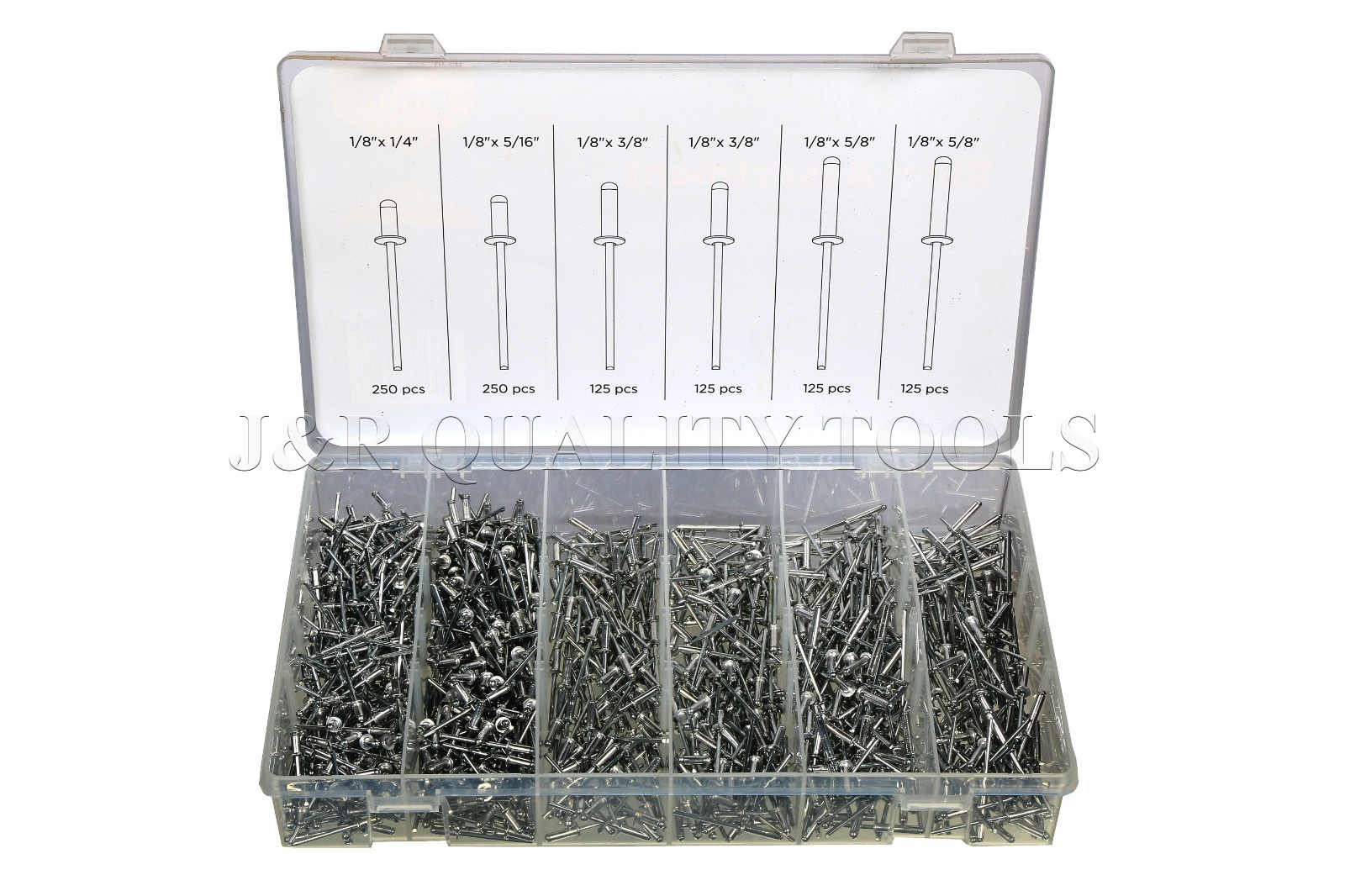 1,000 Pc Large Pop Rivet Assortment Set | 1/4"–5/8" Dome Head Aluminum w/ Case