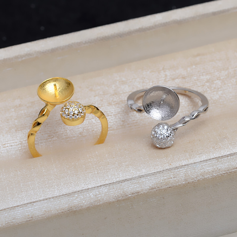 S925 Solid Sterling Silver 10-12mm Half Drilled Pearl Mount Holder Ring Settings