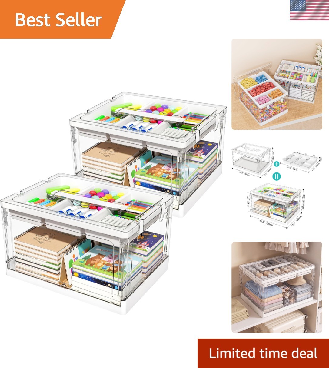 Durable 24QT Collapsible Craft Organizers - Clear Storage with Easy Snap Closure
