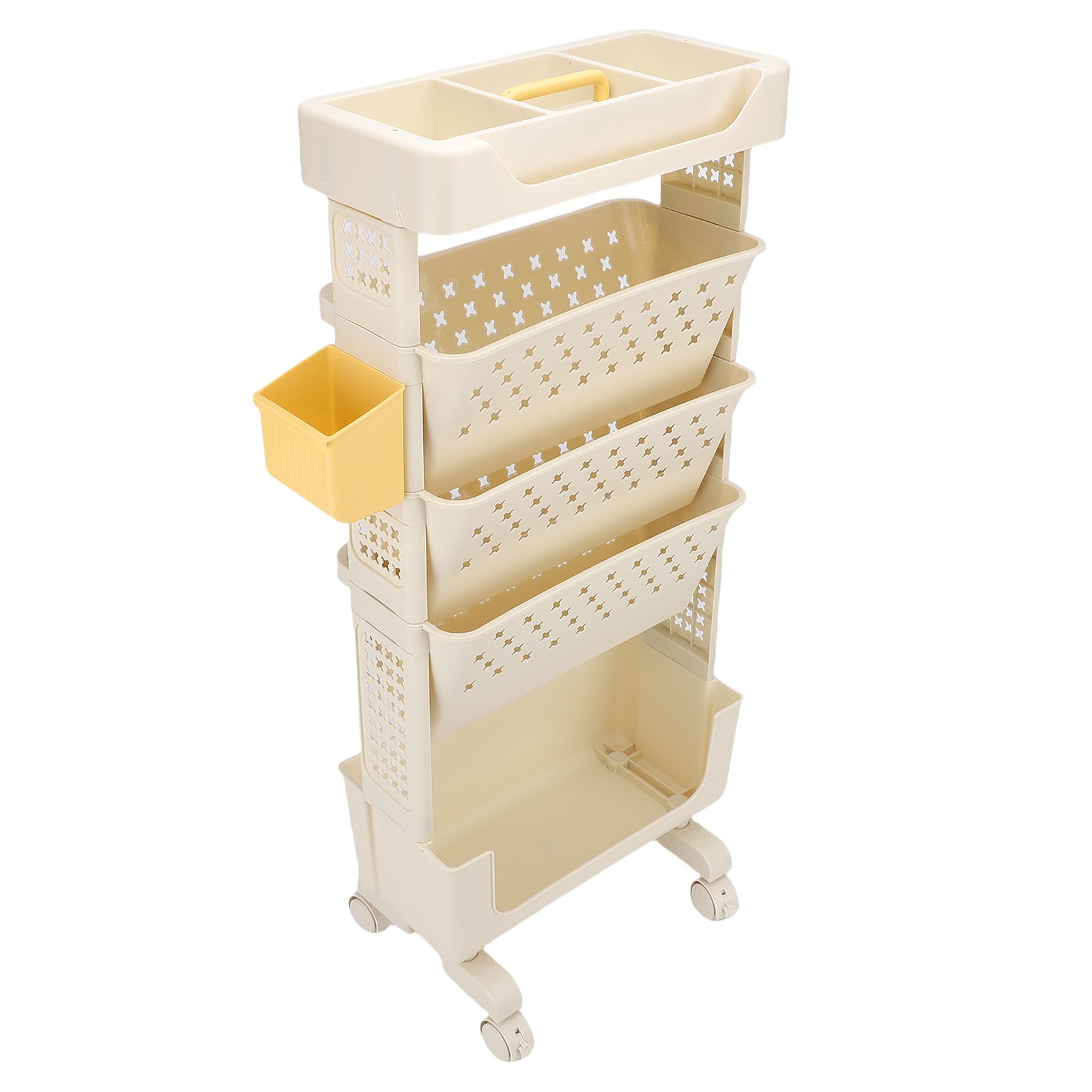 Rolling Book Cart 5 Tier Multi Functional Movable Storage Book Rack White