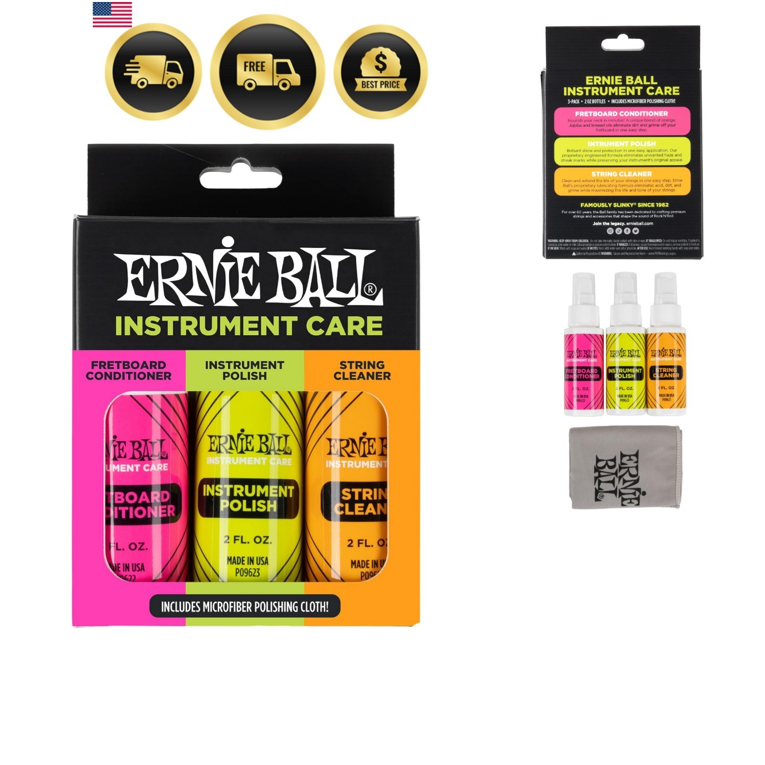 Guitar Polish, Fretboard Conditioner, and String Cleaner with Polish Cloth