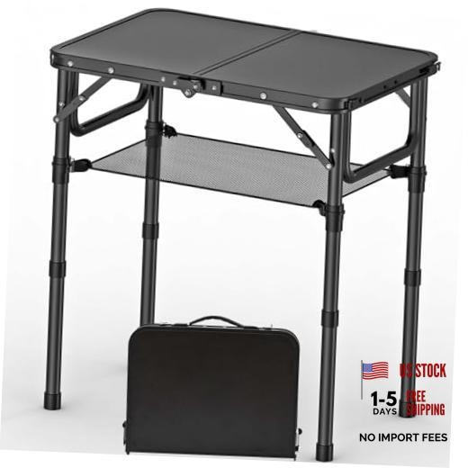 Folding Picnic Table with Storage Net Aluminum 24"L x 16"W x 27"H Matte Black