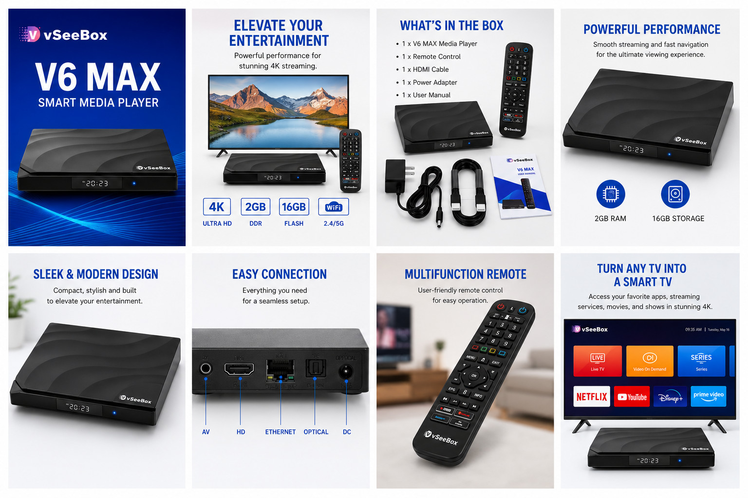 vSeeBox V6 Max Android Streaming Box – Authorized, Fast Same-Day Ship