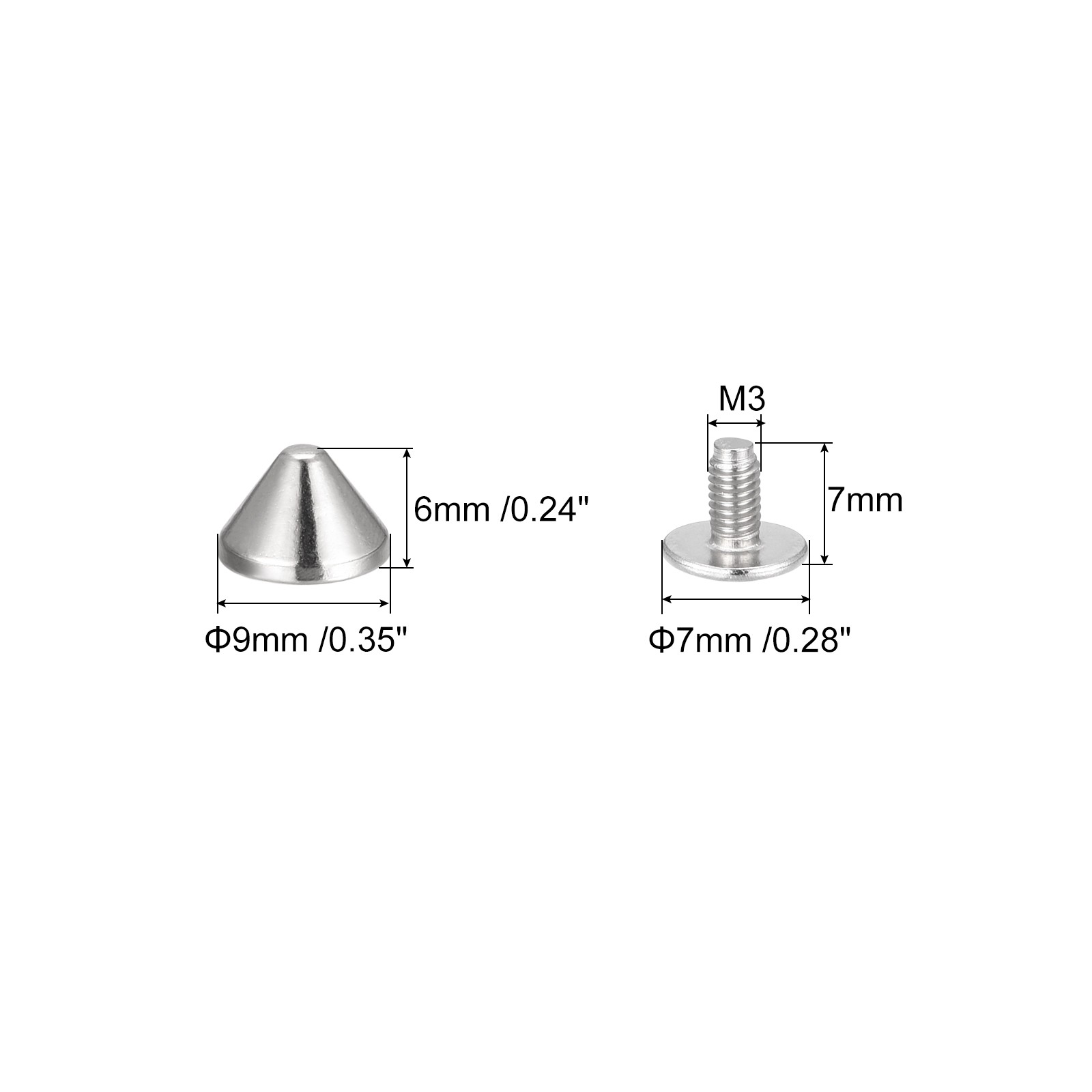 9x6mm Screw Back Rivets, 20 Set Solid Leather Studs Silver Tone