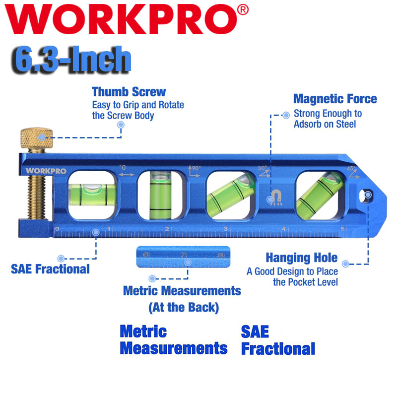 WORKPRO 6.3" Conduit Bending Level Magnetic Torpedo Level Pipe Level Bubble Vial